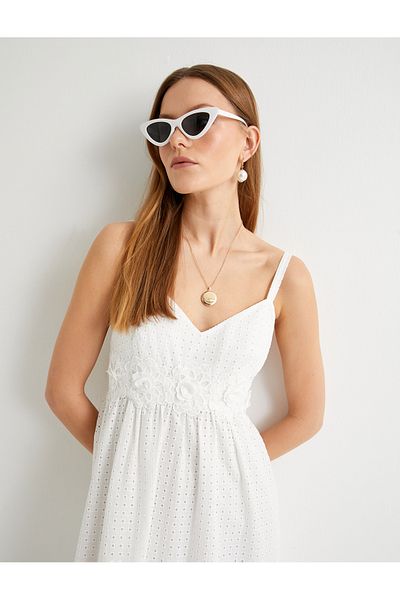 Koton Strappy Long Scallop φόρεμα - Floral απλικέ και φόδρα