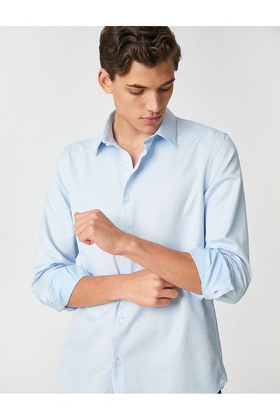 Koton Sportovní košile s minimálním vzorem s dlouhým rukávem Slim Fit Non Iron