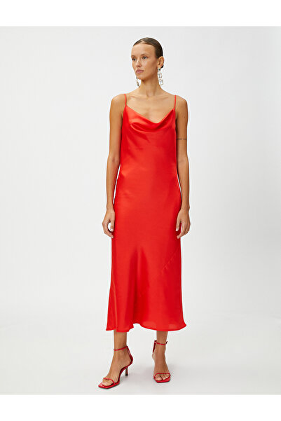 Koton Saténové večerní šaty v midi délce s ramínky