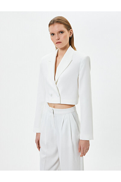Koton Crop Blazer Jacket Buttoned Double Breasted