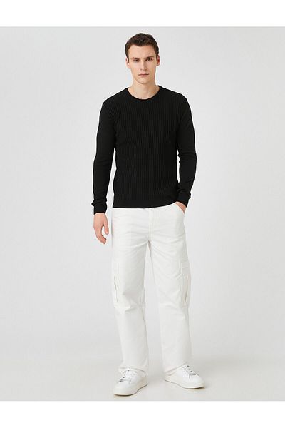 Koton Knitwear Sweater Textured Crew Neck Slim Cut