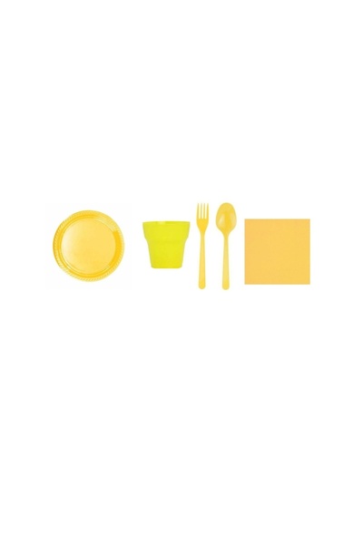 Ambalaj Evi Plates Set Plastic Party Plates Set 120 Pieces Yellow Party Set