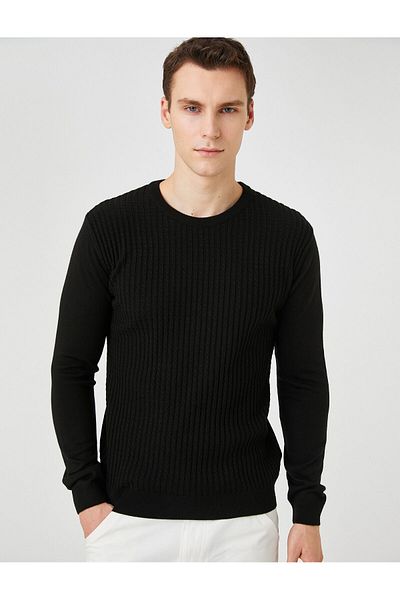 Koton Knitwear Sweater Textured Crew Neck Slim Cut