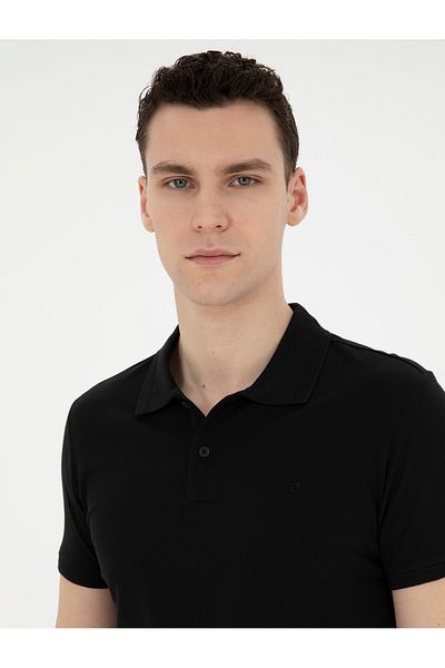 Pierre Cardin Μαύρο T-Shirt Slim Fit 100% βαμβακερό γιακά Polo Basic 50291625 -vr046