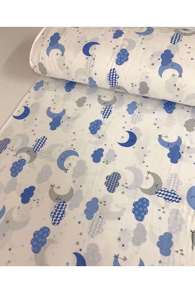 Bebek Özel Jumătate de metru țesătură de bumbac fundal alb Moon Cloud cu model 50x240 cm