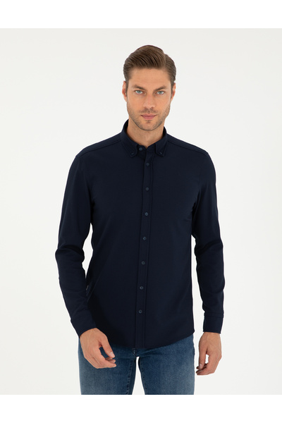Pierre Cardin Navy Blue Slim Fit Long Sleeve Shirt 50292079-Vr033