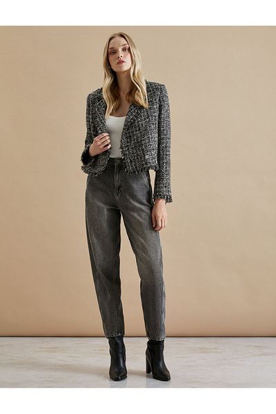 Koton Черно карирано дамско яке 4Wak50037Ew
