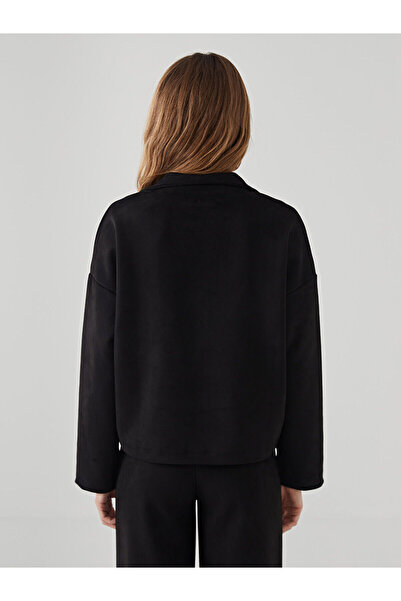 LC Waikiki Μαύρο ψηλός λαιμός Απλό oversized Γυναικείο Φούτερ