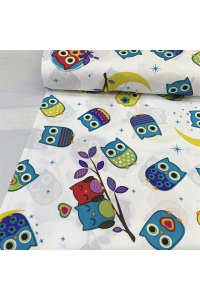 Bebek Özel Μισό μέτρο 100% βαμβακερό ύφασμα ποπλίνα με μοτίβο κουκουβάγιας 50x240 cm