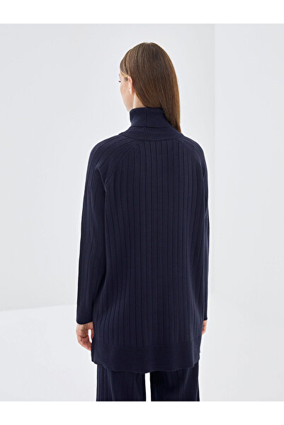 LC Waikiki Lcw Modest Navy Blue Turtleneck Plain Long Sleeve Women's Knitwear Tunic