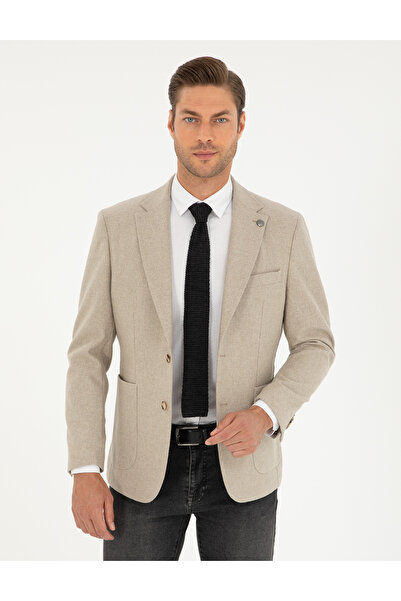 Pierre Cardin Beige Wool Blend Slim Fit Jacket 50291937-Vr011