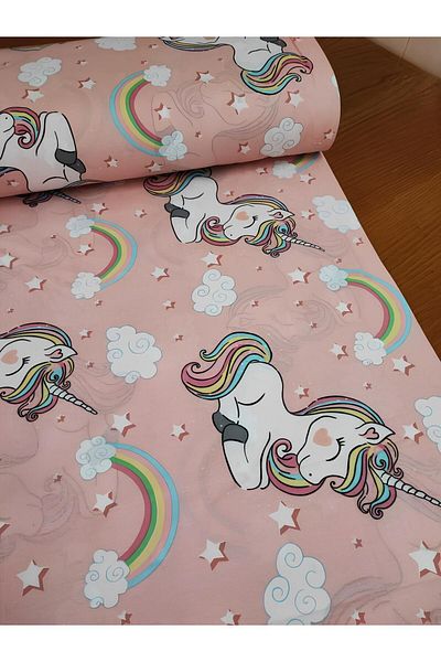 Bebek Özel Μισό μέτρο Βαμβακερό ύφασμα Unicorn Rainbow Pattern 50x240 cm