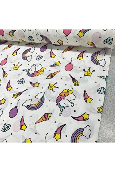 Bebek Özel Півметра 100% бавовняна поплінова тканина білого кольору з малюнком єдинорога 50x240 см