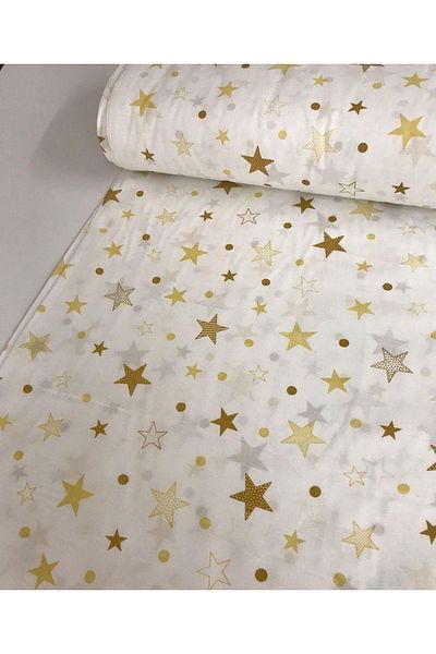 Bebek Özel Half Meter Cotton Fabric New White Backdrop Yellow Star Pattern 50X240 cm