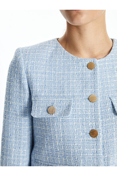 LC Waikiki Синьо велосипедно якиче Тартан Дамско туидно сако