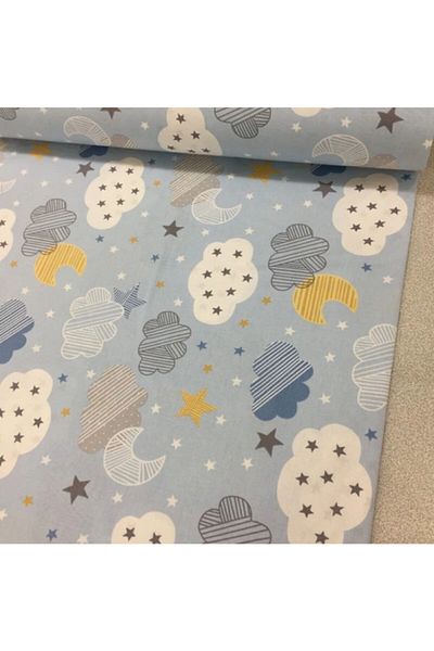 Bebek Özel Βαμβακερό ύφασμα Half Meter Blue Crescent με σχέδιο αστεριών 50x240 cm