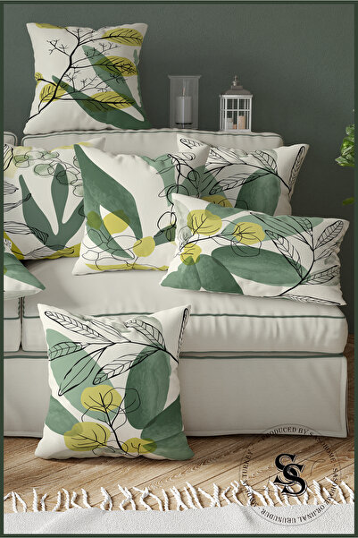 SasoHome Modern Green Leaves Patterned 2-Piece Rectangular Throw Pillow Cover