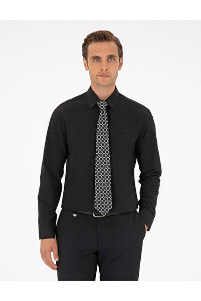 Pierre Cardin Siyah Slim Fit Uzun Kollu Basic Gömlek 50292552-VR046