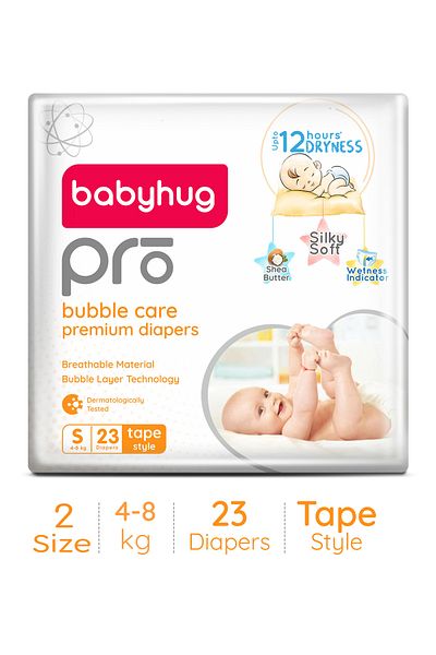 Babyhug Babyhug Pro Bubble Care Premium Tape Style Diapers Size 2 - 23 Pieces