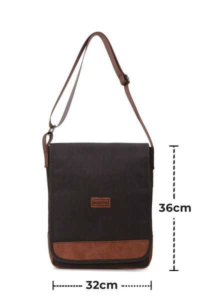 Newish Unisex Μαύρη πάνινη υφασμάτινη τσάντα ώμου Διαγώνια τσάντα πολλαπλών διαμερισμάτων Macbook Tablet