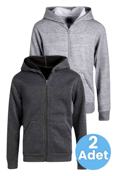 Uniquetrenders Set de 2 hanorace unisex din bumbac cu glugă și fermoar pentru copii