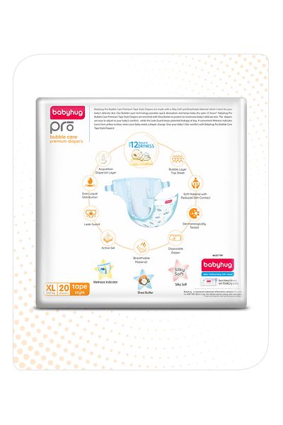 Babyhug Pro Bubble Care Premium Tape Style Diapers Size 5 - 20 Pieces