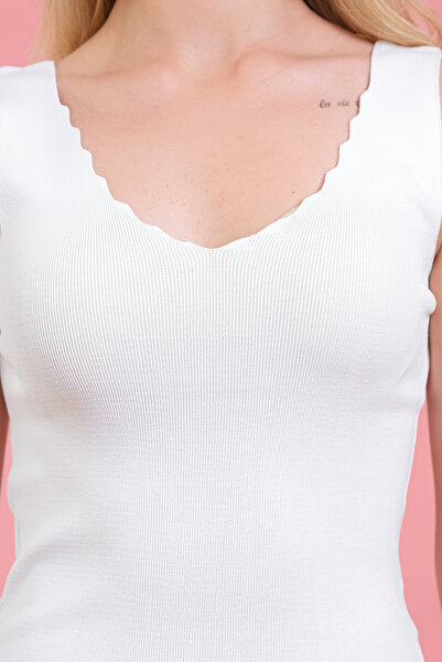 HayalGecesi Women's White Battalone Regular Ladder Collar Strap Thin Knitwear Summer Blouse Athlete