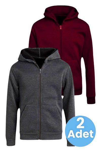 Uniquetrenders Set de 2 hanorace unisex din bumbac cu glugă și fermoar pentru copii
