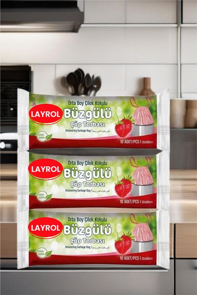 Layrol Strawberry Scented Medium Size Drawstring Garbage Bag 3 Pack