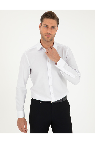 Pierre Cardin Beyaz Regular Fit Armürlü Uzun Kollu Gömlek 50294729-VR013