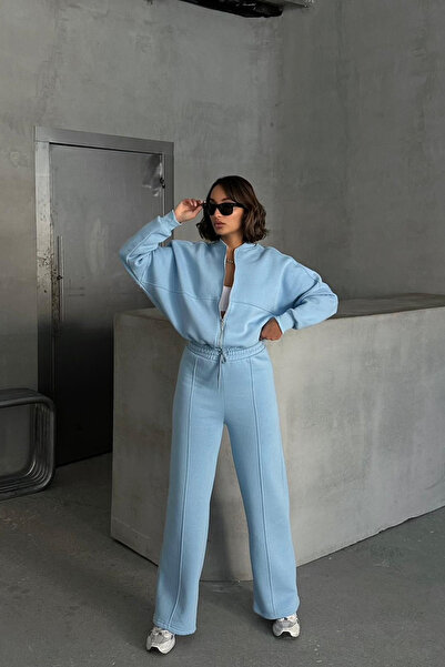 Neşeli Butik Γυναικείο σετ φόρμας τριών κλωστών με ανοιχτόχρωμο GTS018 - Baby Blue