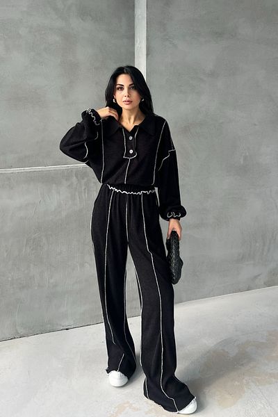 Seda Yalçın Atelier Black Reverse Stitching Detail Polo Neck Knitwear Set