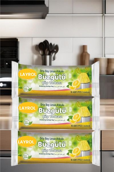 Layrol Medium Size Drawstring Garbage Bag with Lemon Scent 3 Pack