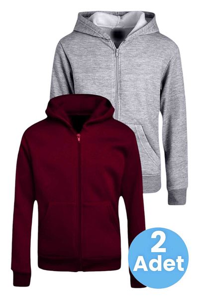 Uniquetrenders Set de 2 hanorace unisex din bumbac cu glugă și fermoar pentru copii
