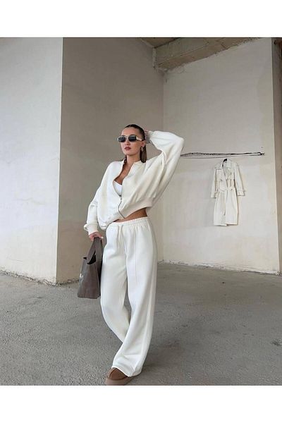 My Blog White Charlotte Zippered Tracksuit Set - 98504