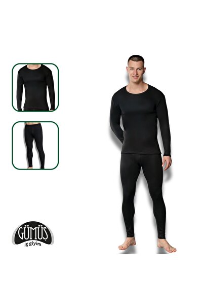 Gümüş İç Giyim Ανδρικό Μαύρο Χειμερινό Θερμικό Σετ Εσωρούχων