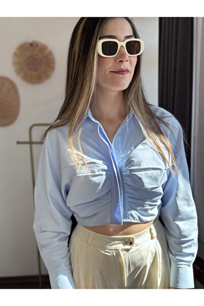 Butik Büzgü Detay Crop Gömlek