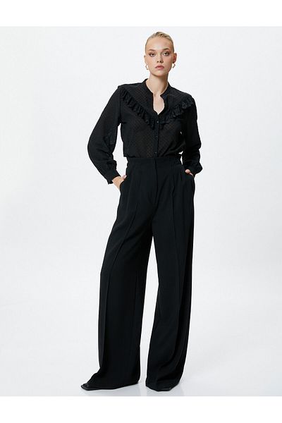 Koton Ruffled Chiffon Shirt Balloon Sleeves Textured Judge Collar