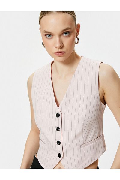 Koton Blazer Vest Buttoned V-Neck Pocket