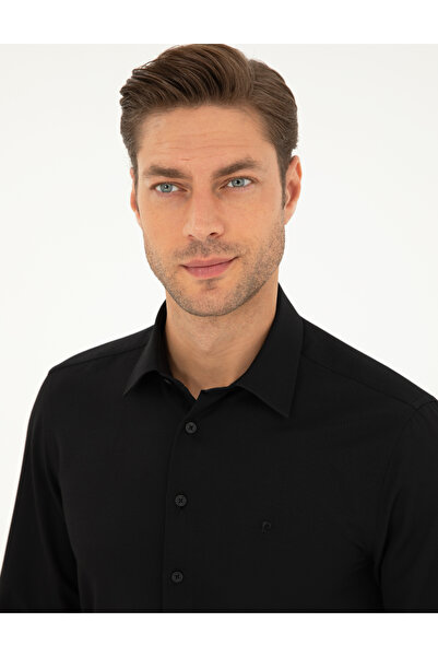 Pierre Cardin Siyah Armürlü Slim Fit Uzun Kollu Gömlek 50298040-VR046