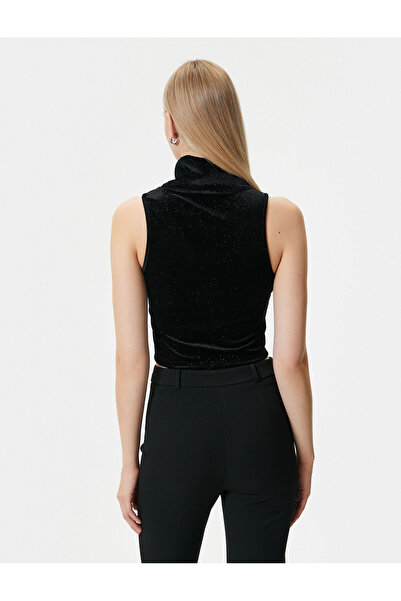 Koton Glittery Turtleneck Crop Tank Top - Sleeveless