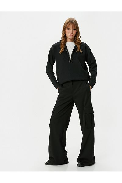 Koton Half Zipper Sweatshirt Stand Collar Long Sleeve