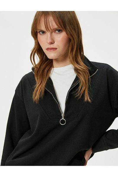 Koton Half Zipper Sweatshirt Stand Collar Long Sleeve