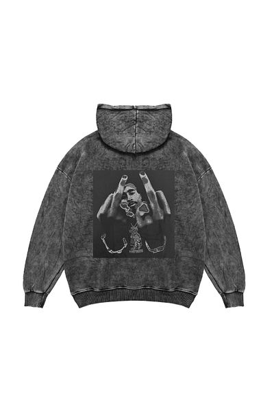 Bak Moda 2 pac All Eyez On Me Printed Oversize Unisex Washable Μαύρο Hoodie