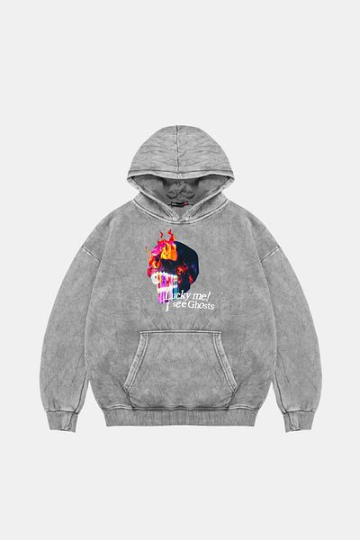 Bak Moda Унисекс суичър с качулка I See Ghosts Printed Oversize