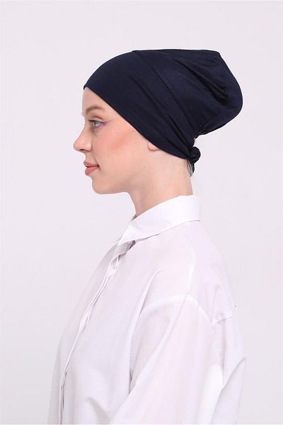 HÜRREM BONE Navy Blue Back Tied Hijab Bonnet Viscose Fabric Seamless Interlocking Lycra Inner Bonnet 3010_02