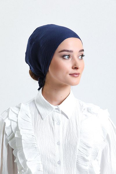 HÜRREM BONE Navy Blue Back Tied Hijab Bonnet Combed Cotton Fabric Plain Bonnet 1011_02