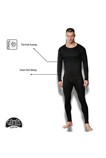 Gümüş İç Giyim Ανδρικό Μαύρο Χειμερινό Θερμικό Σετ Εσωρούχων