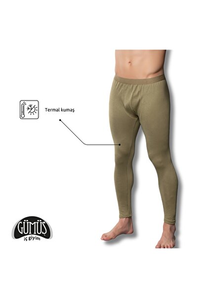 Gümüş İç Giyim Men's Military Green Winter Thermal Bottom Top Suit Set, Silver Underwear Thermal Underwear