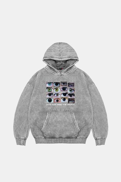Bak Moda Who Can See Printed Oversize Unisex Premium Washed White Hoodie